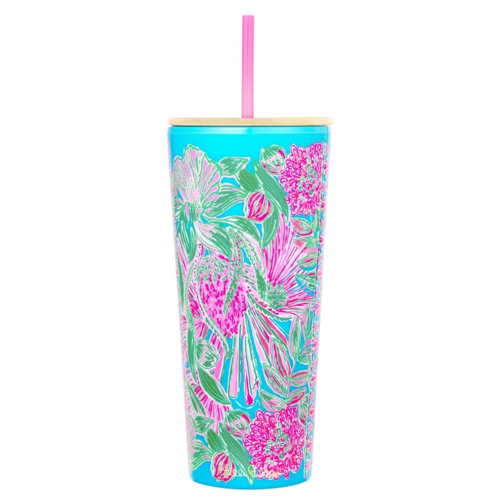 Lilly Pulitzer Tumbler Straw 24oz Floral Insulated Travel Cup Coming in Hot NWT